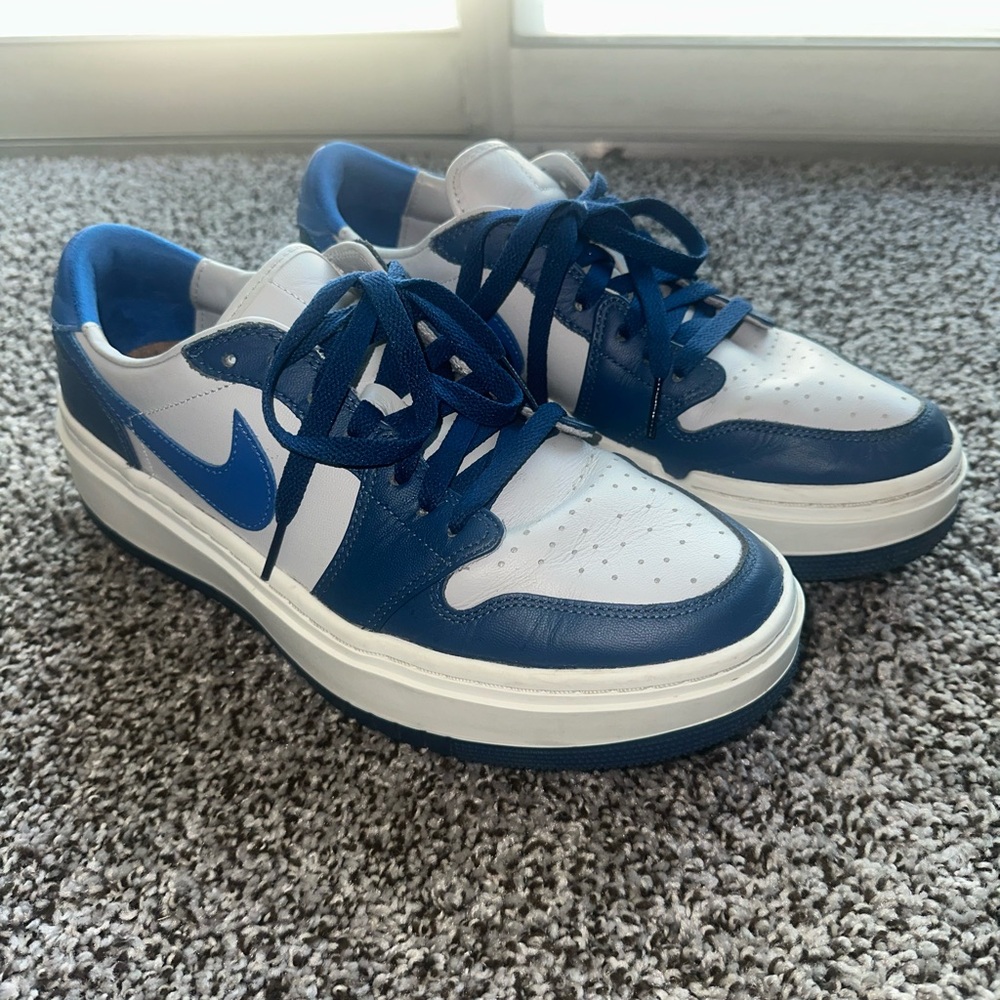 Women's Air Jordan 1 Elevate Low sneakers in a French Blue and white colorway.